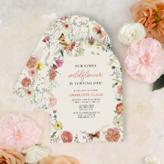Unsere kleine Wildblume 1. Geburtstag gepresste Bl Einladung