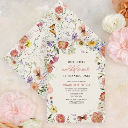 Unsere kleine Wildblume 1. Geburtstag gepresste Bl Einladung