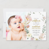 Unsere kleine Wildblume dreht einen 1. Geburtstag Einladung (Vorderseite)