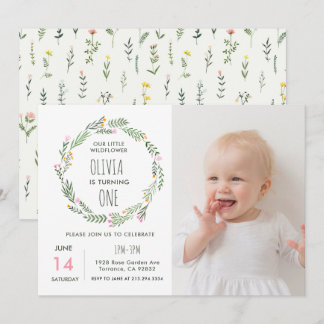 Unsere kleine Wildblume dreht einen 1. Geburtstag Einladung