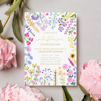 Unsere kleine Wildblume Floral Girl 1. Geburtstag Folieneinladung