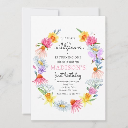 Unsere kleine Wildblume Frühjahrsgarten Geburtstag Einladung (Vorderseite)