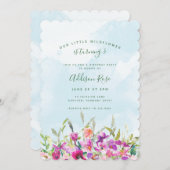 Unsere kleine Wildblume Lila Blumengeburt Einladung (Vorne/Hinten)