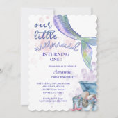 Unsere kleinen Meerjungmädchen 1. Geburtstag Party Einladung (Vorderseite)