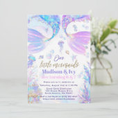 Unsere kleinen Mermaids gemeinsame Geburtstagseinl Einladung (Stehend Vorderseite)