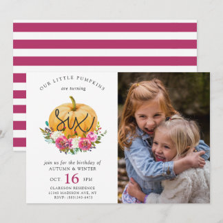 Unsere kleinen Pumpkin Fall Floral Twins 6. Geburt Einladung