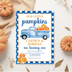 Unsere kleinen Pumpkins Twins Twin Twin Blue LKW G Einladung