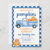Unsere kleinen Pumpkins Twins Twin Twin Blue LKW G Einladung (Vorderseite)