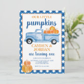 Unsere kleinen Pumpkins Twins Twin Twin Blue LKW G Einladung (Stehend Vorderseite)