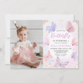 Unsere kleinen Schmetterling-Rosa-Mädchen Geburtst Einladung (Vorderseite)