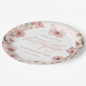 Unsere kleinen Schmetterling-Rosa-Mädchen zum Gebu Pappteller (Schrägansicht)