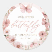 Unsere kleinen Schmetterling-Rosa-Mädchen zum Gebu Runder Aufkleber (Vorderseite)
