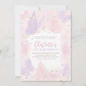 Unsere kleinen Schmetterlingsmädchen pink zum Gebu Einladung (Vorderseite)