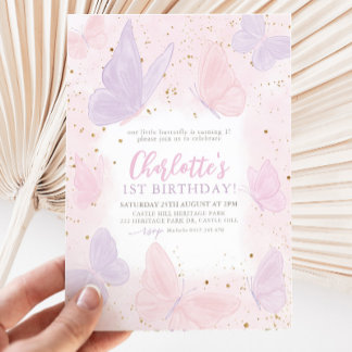 Unsere kleinen Schmetterlingsmädchen pink zum Gebu Einladung