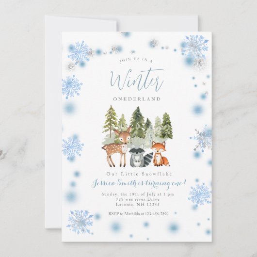 Unsere kleinen Schneeflocken Hirsche zum Geburtsta Einladung (Vorderseite)