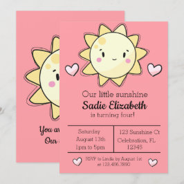 Unsere kleinen Sonnenscheinmädchen Rosa zum Geburt Einladung