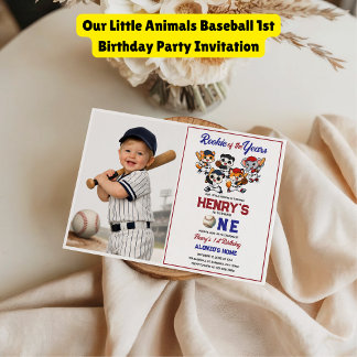 Unsere kleinen Tiere Baseball 1. Geburtstagsfeier Einladung