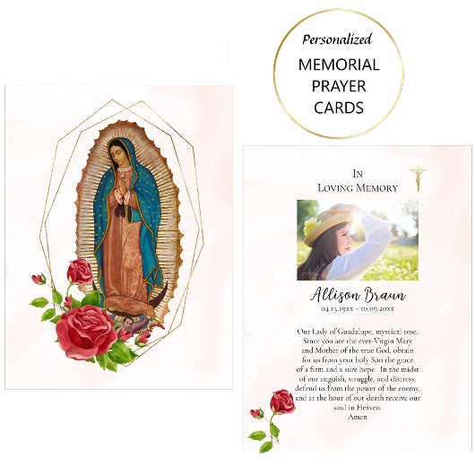 Unsere Lady of Guadalupe Memorial Foto Prayer Card Platzkarte
