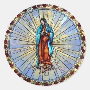 Unsere Lady of Guadalupe Staine Glass Envelope Runder Aufkleber