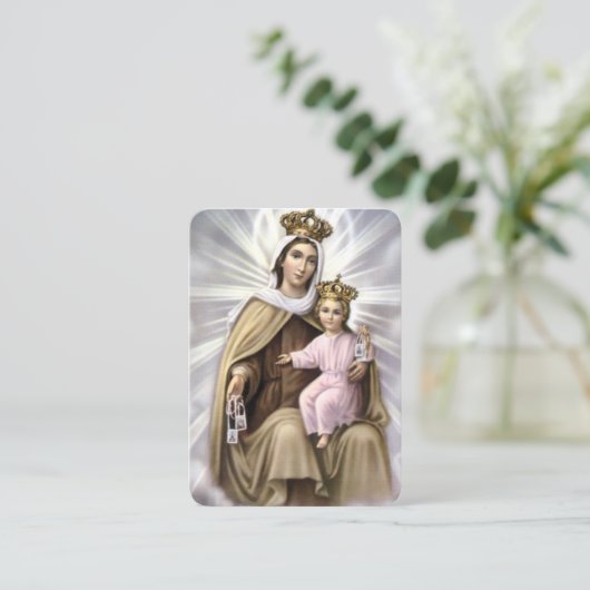 Unsere Lady of Mount Carmel Baby Jesus Gebetskarte Visitenkarte (Stehend Vorderseite)