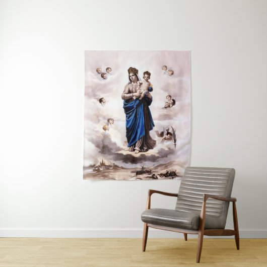 Unsere Lady of Prompt Success BW Wandteppich (Beispiel)