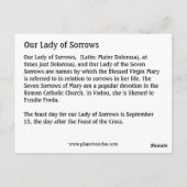 Unsere Lady of Sorrows Heilige Karte (Rückseite)