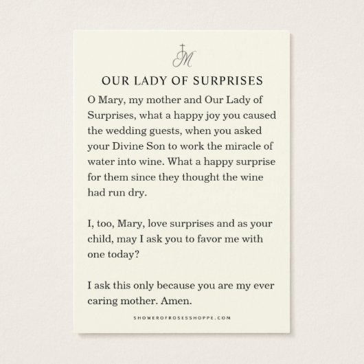 Unsere Lady of Surprises Gebet katholische Heilige (Rückseite)