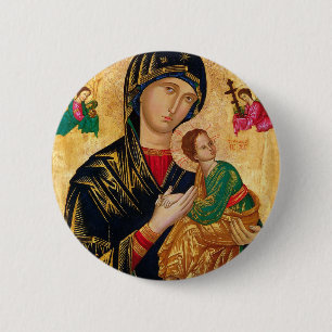 Unsere Lady Perpetual Help Icon Jungfrau Mary Art Button