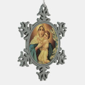 Unsere Lady Schoenstatt Baby Jesus Schneeflocken Zinn-Ornament (Links)