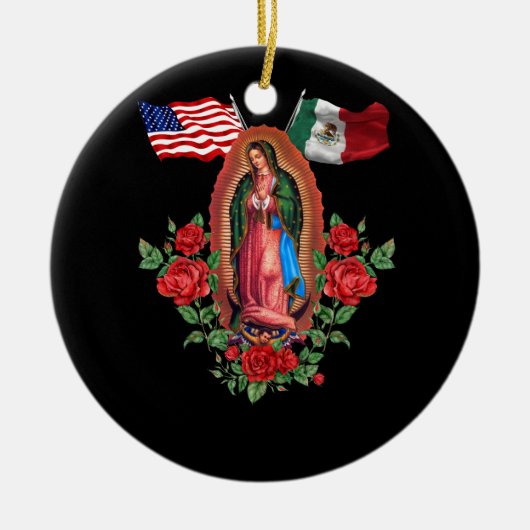 Unsere Lady Virgen De Guadalupe mexikanische Flagg Keramik Ornament (Vorne)