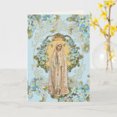 Unsere Lady von Fatima Blue Floral Religious Karte (Gelbe Blume)