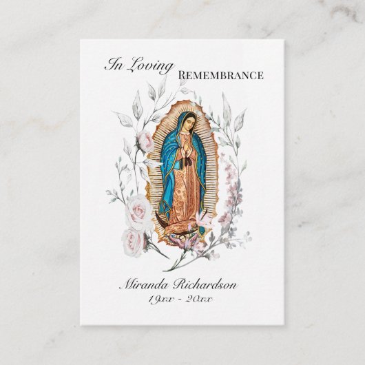 Unsere Lady von Guadalupe Foto Beerdigungskarte Platzkarte (Vorderseite)