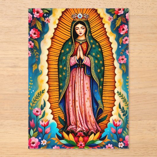 Unsere Lady von Guadalupe Jungfrau Mary betet für Acryleinladungen (Vorderseite)
