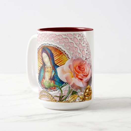 Unsere Lady von Guadalupe Jungfrau Mary Pink Rose Zweifarbige Tasse (Vorderseite Links)