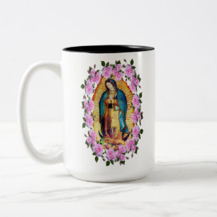 Unsere Lady von Guadalupe Jungfrau Mary Pink Roses Zweifarbige Tasse