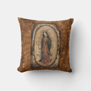 Unsere Lady von Guadalupe Jungfrau Mary Wood Look Kissen