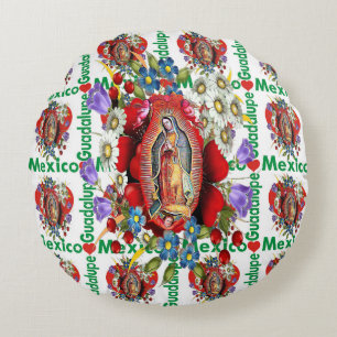 Unsere Lady von Guadalupe Mexican Aztec Jungfrau M Rundes Kissen