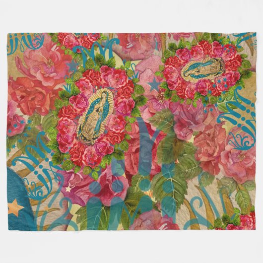 Unsere Lady von Guadalupe & Rose Fleece Blanket (Vorderseite (Horizontal))