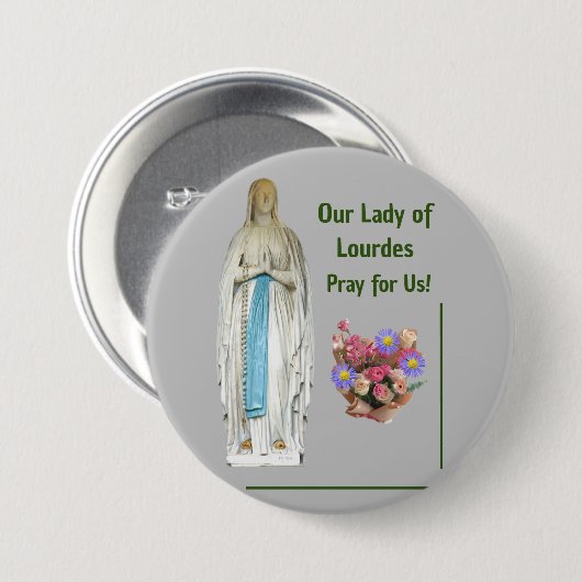 Unsere Lady von Lourdes Button (Vorne & Hinten)