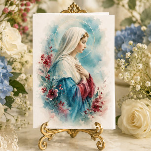 Unsere Liebe Frau Segnungen Aqua BlauFloral Kathol Karte