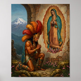 Unsere Liebe Frau von Guadalupe und Aztekischer Kr Poster