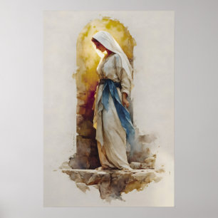 Unsere Liebe Frau von Lourdes Aquarell Marien Kuns Poster