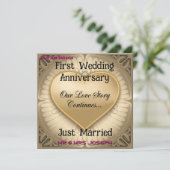 Unsere Liebe-Geschichte geht weiter Hochzeitstag Einladung (Stehend Vorderseite)