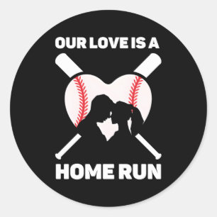 Unsere Liebe ist eine Zuhause-Run Baseball Wedding Runder Aufkleber