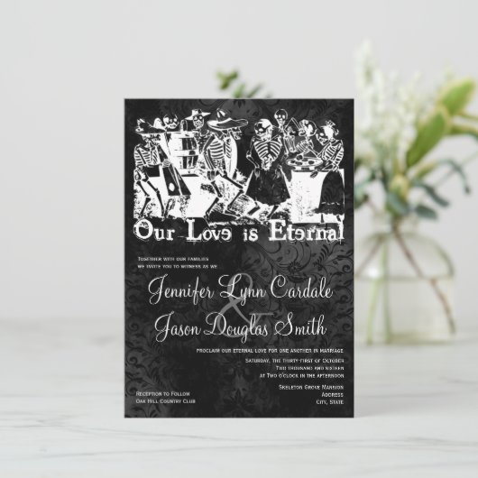 Unsere Liebe ist Eternal Skelett Hochzeiten Einlad Einladung (Stehend Vorderseite)