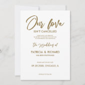 Unsere Liebe ist nicht abgesagt Hochzeitspause Einladung (Vorderseite)