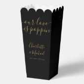 Unsere Liebe ist Poppin Black and Gold Hochzeitsma Geschenkschachtel (Rückseite)