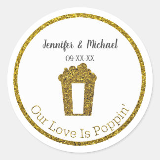 Unsere Liebe ist Poppin Popcorn Gastgeschenk Hochz Runder Aufkleber