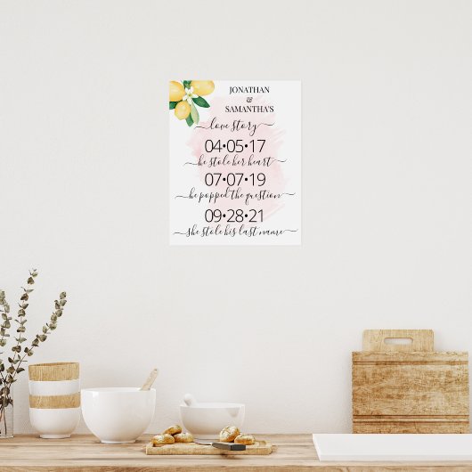 Unsere Liebe Story Best Day Lemons Pink Wedding Poster (Küche)