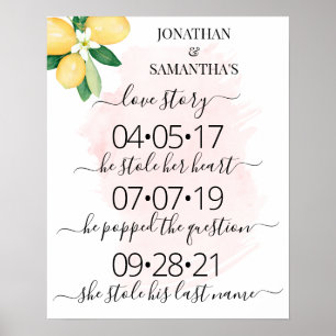 Unsere Liebe Story Best Day Lemons Pink Wedding Poster